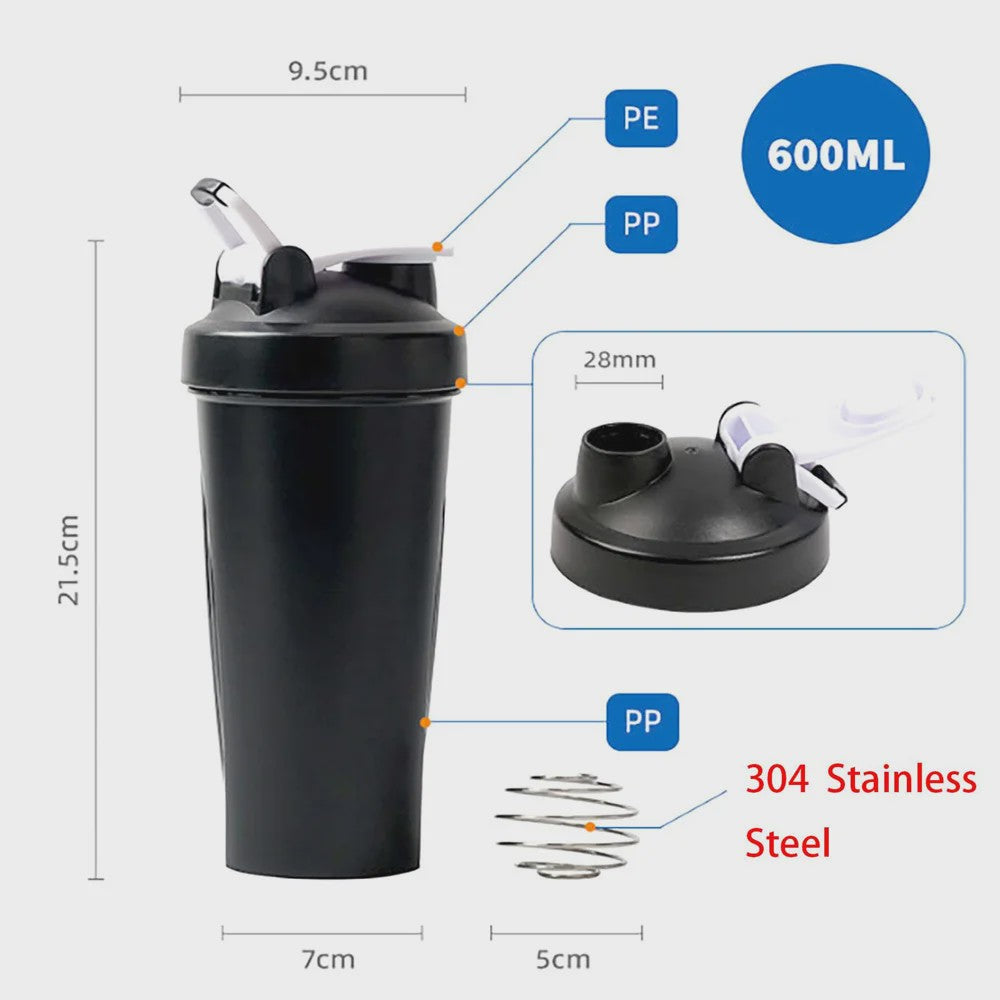Draagbare Proteïne Shaker Fles 600ml met Garde Bal - Ideaal voor Fitness & Sport