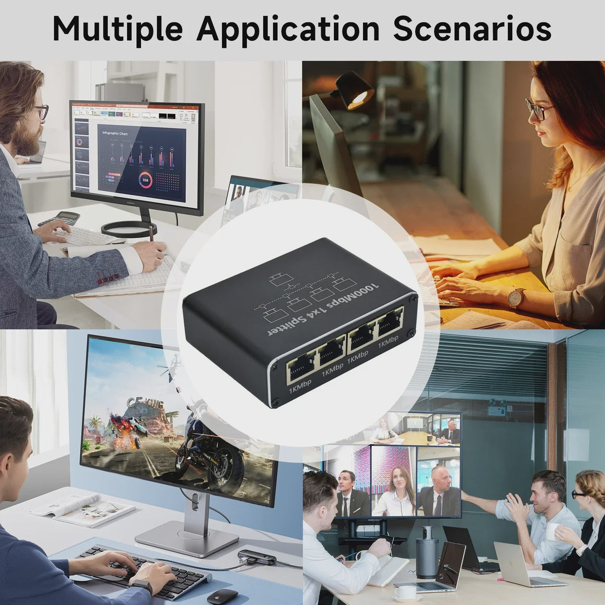 Gigabit Ethernet Splitter 1000Mbps - Breid uw netwerk uit naar 4 apparaten