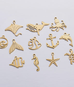 5-delige Set RVS Bedeltjes Zeeleven: Walvis, Dolfijn, Octopus, Vissenstaart & Manta Ray