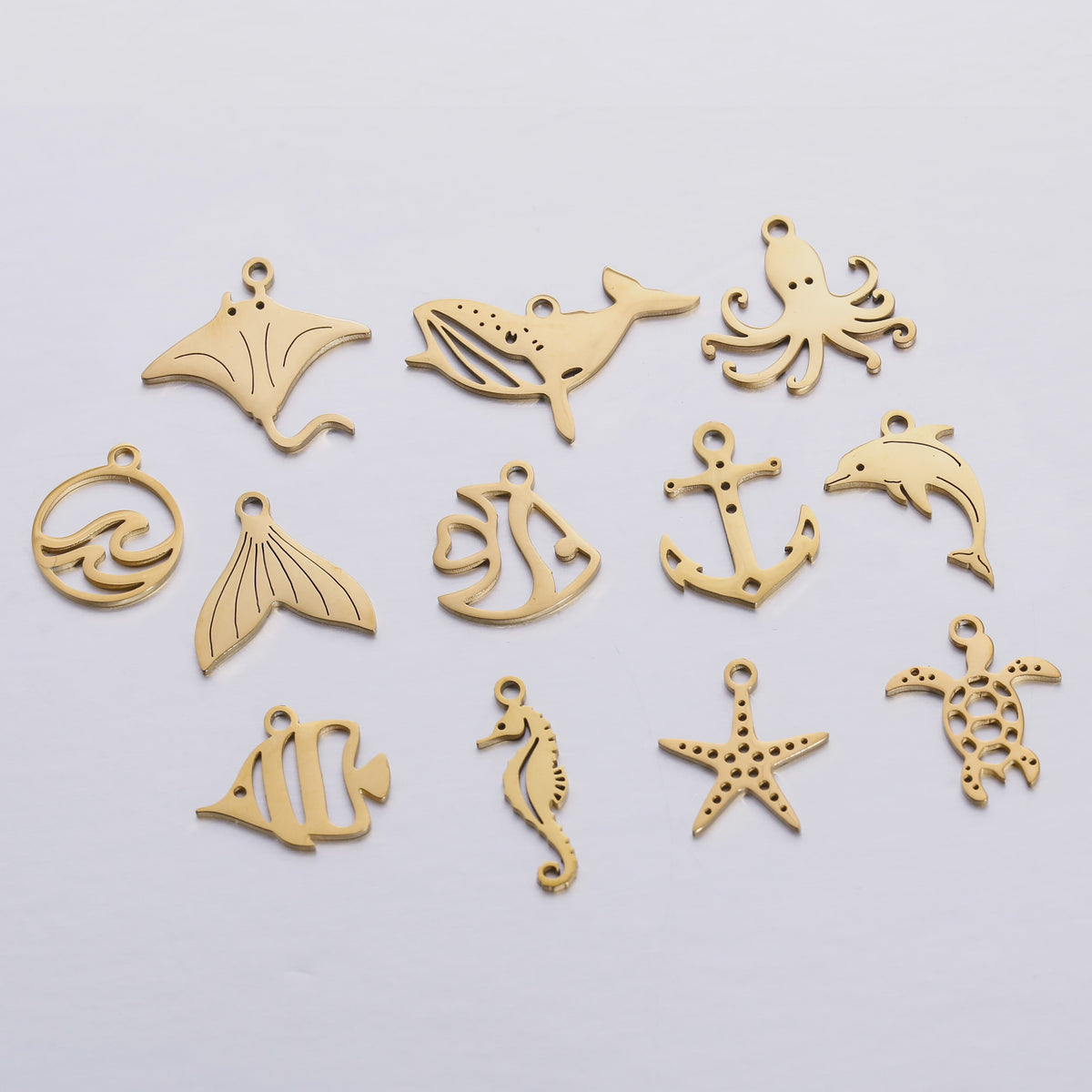 5-delige Set RVS Bedeltjes Zeeleven: Walvis, Dolfijn, Octopus, Vissenstaart & Manta Ray