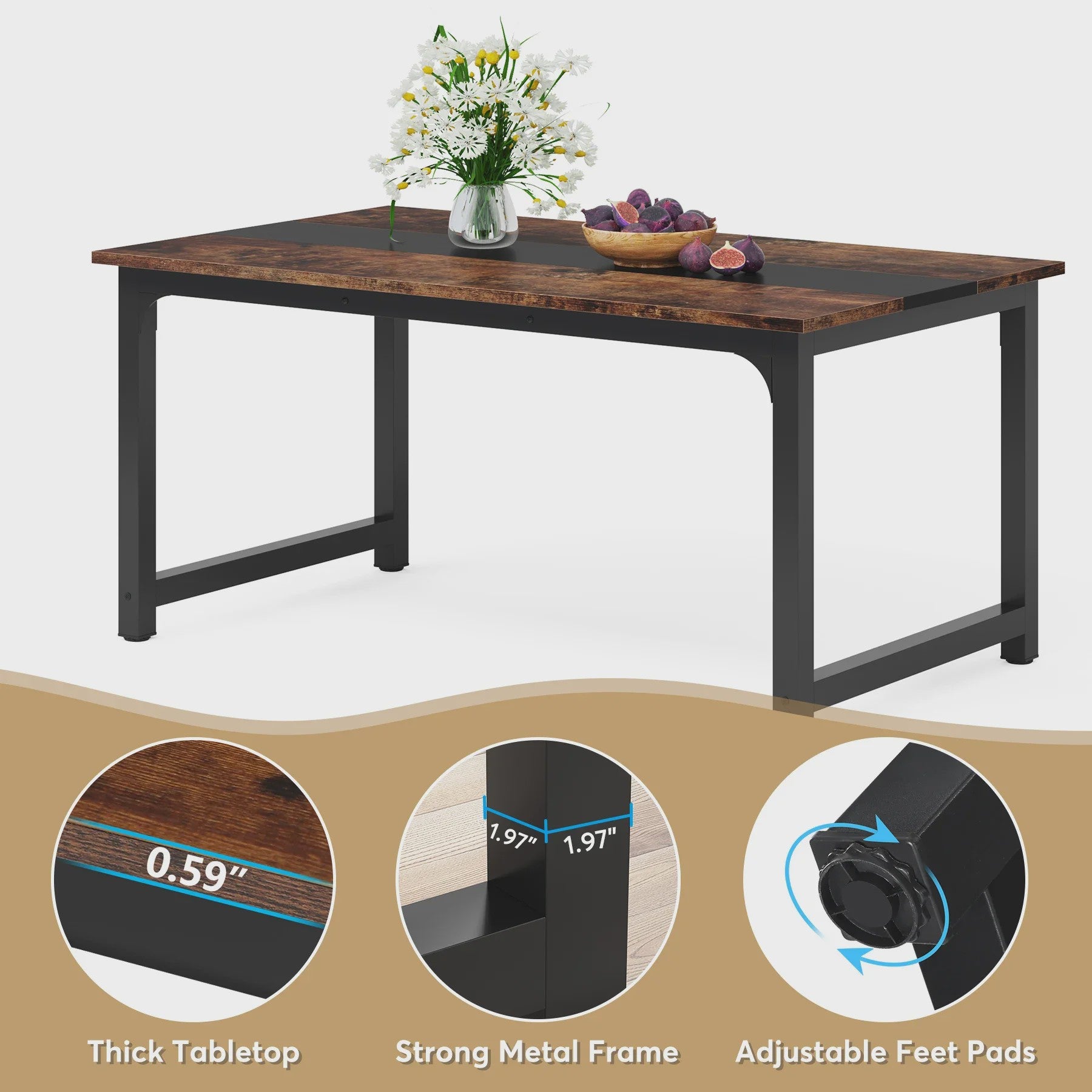 Industriële Eettafel 6-8 Personen - 160x80 cm - Rustiek Hout & Metaal