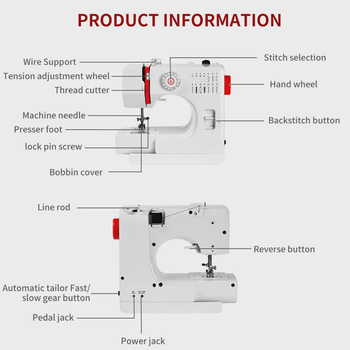 Mini Naaimachine 728 - 14 Steken, Inclusief Tafel & Naaiset - Elektrisch & Omkeerbaar