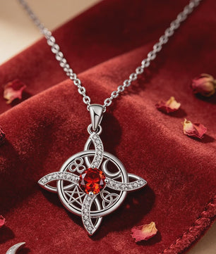 Mystieke Wicca Knoop Ketting met Kristal en Geboortesteen - Ster Maan Amulet