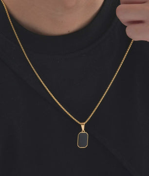 Stijlvolle RVS Hanger met Zwart Emaille - Geometric Dog Tag Ketting voor Mannen