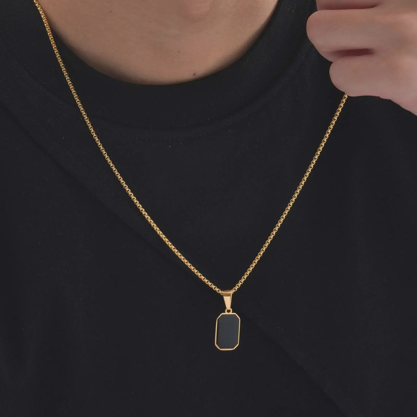 Stijlvolle RVS Hanger met Zwart Emaille - Geometric Dog Tag Ketting voor Mannen