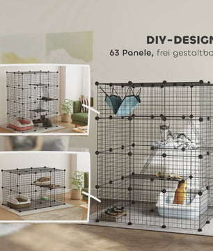 Grote DIY Kattenkooi Ren met Platforms en Hangmat - Ruim Binnenverblijf voor Katten