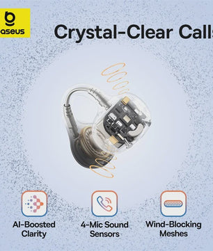 Baseus BC1 Open-Ear Oordopjes: Draadloze Clip-On Koptelefoon met Super Bass & Bluetooth 6.0