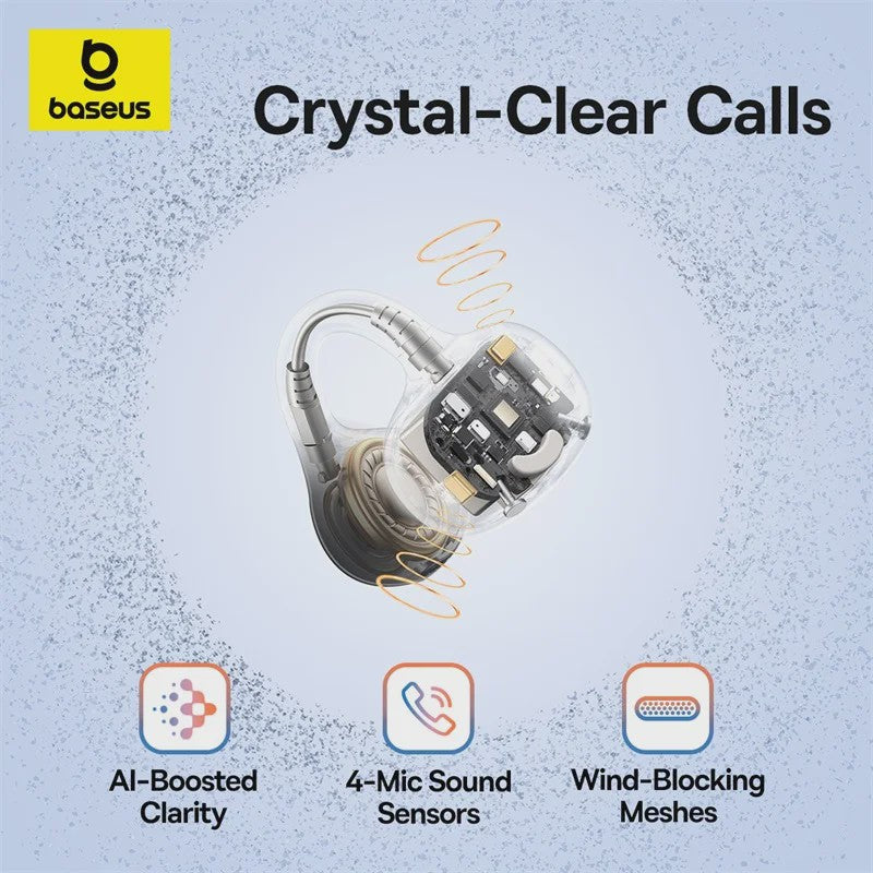 Baseus BC1 Open-Ear Oordopjes: Draadloze Clip-On Koptelefoon met Super Bass & Bluetooth 6.0