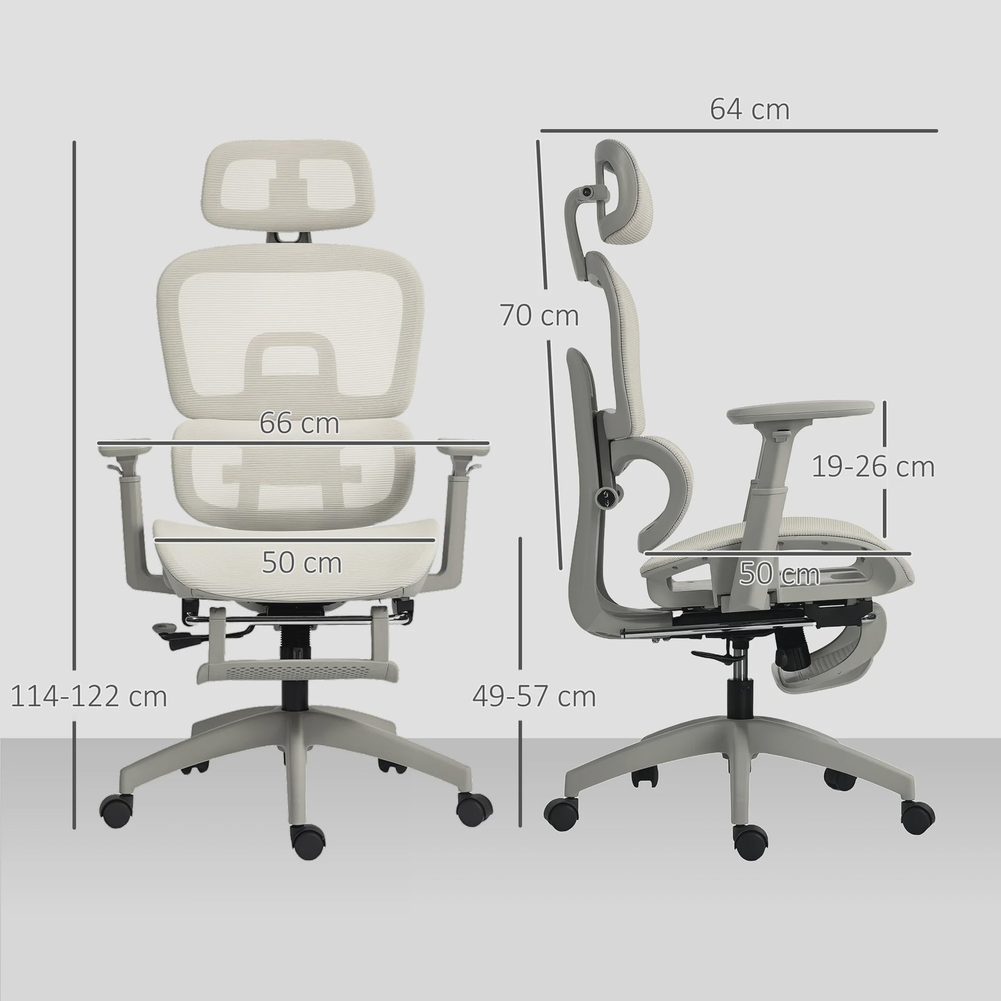 Ergonomische bureaustoel met mesh rugleuning, verstelbare hoofdsteun en 3D armleuningen - Beige