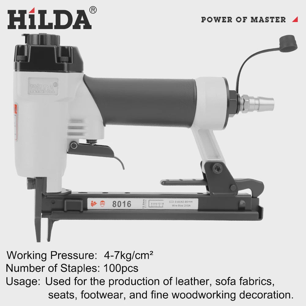 Hilda 8016 Pneumatische Nietmachine - Luchtnietpistool voor Stoffering en Houtbewerking