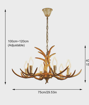 Vintage Herten Gewei Kroonluchter - 6-Lichts Hanglamp in Bruin