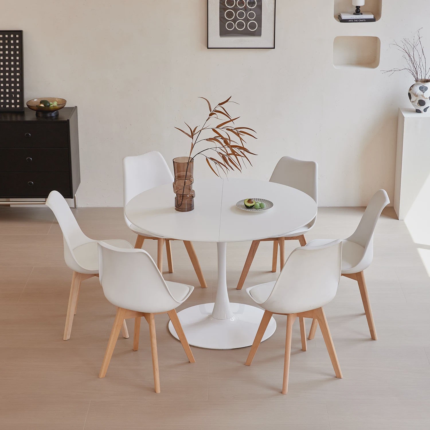 Nordic Ronde Eetkamertafel met 6 Stoelen - Stijlvol en Comfortabel