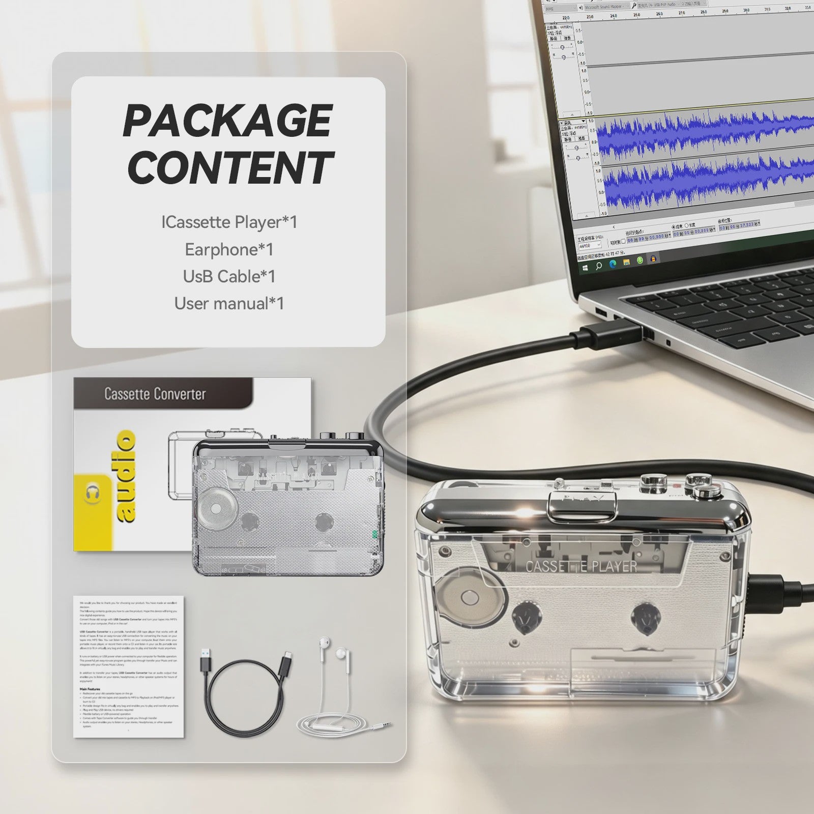 Draagbare Cassette Speler & MP3 Converter - USB Opname & Radio Functie
