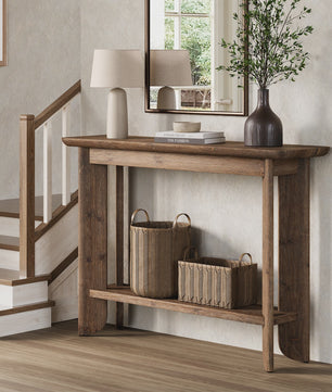 Massief Houten Console Tafel met 2 Lagen - Stijlvolle Sofa Tafel voor Hal of Woonkamer (Walnootkleur) - 105cm
