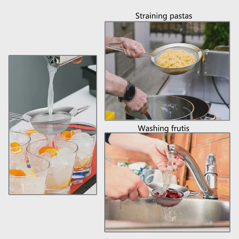 Set RVS Zeven Fijnmazig - 3 Delig - Voor Olie, Bloem, Bakken & Keuken