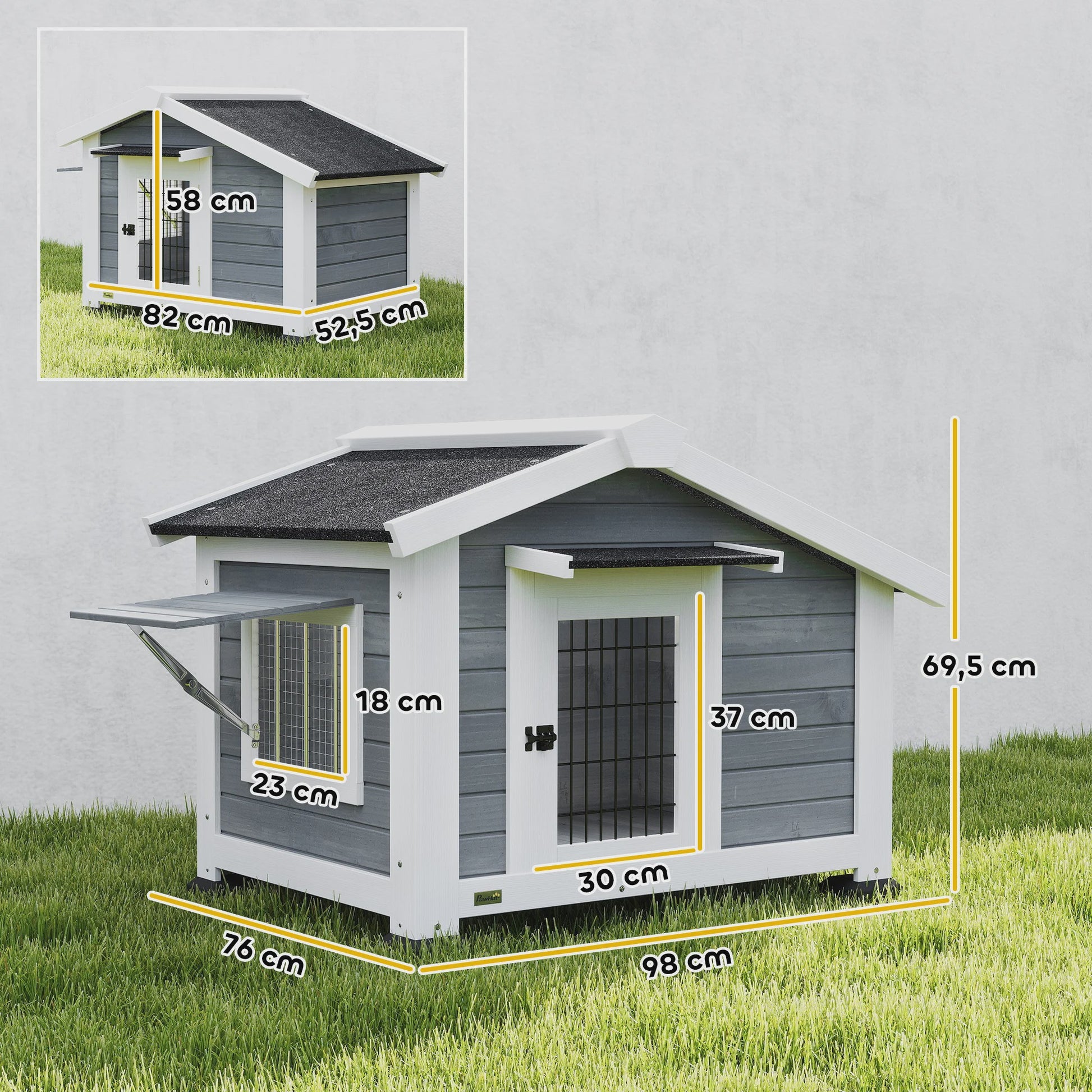 PawHut Houten Hondenhok - Binnen & Buiten - Waterdicht Dak - Verhoogde Vloer - 98x76 cm - Grijs