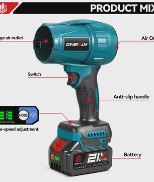 ONEVAN 3500W Krachtige Accu Bladblazer & Stofzuiger - 350M/S - Borstelloze Motor - Compatibel met Makita 18V