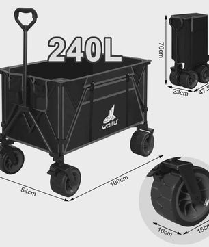 WOLTU Vouwbare Transportkar met Remmen - 240L Camping Kar voor Tuin, Strand & Boodschappen