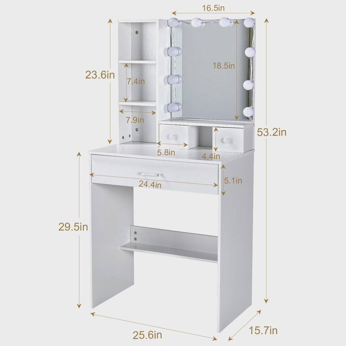 Witte Kaptafel met LED Verlichting & Spiegel - Compact Make-up Tafelmeubel voor Kleine Ruimtes