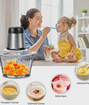 Elektrische Hakmolen 2L Glazen Kom, 300W, 2 Snelheden - Vlees, Babyvoeding & Meer