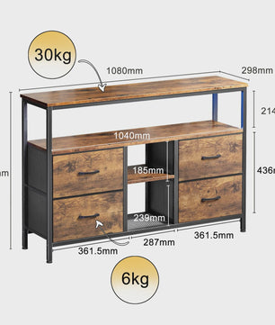 Industrieel TV-meubel 108cm met 4 Stoffen Lades en RGB LED-verlichting
