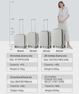 Mixi Aluminium Frame Koffer - Handbagage met Vooropening & 180° Opening