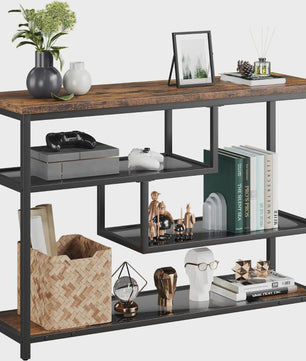Industriële Vintage Console Tafel met 4 Niveaus en Glazen Bladen