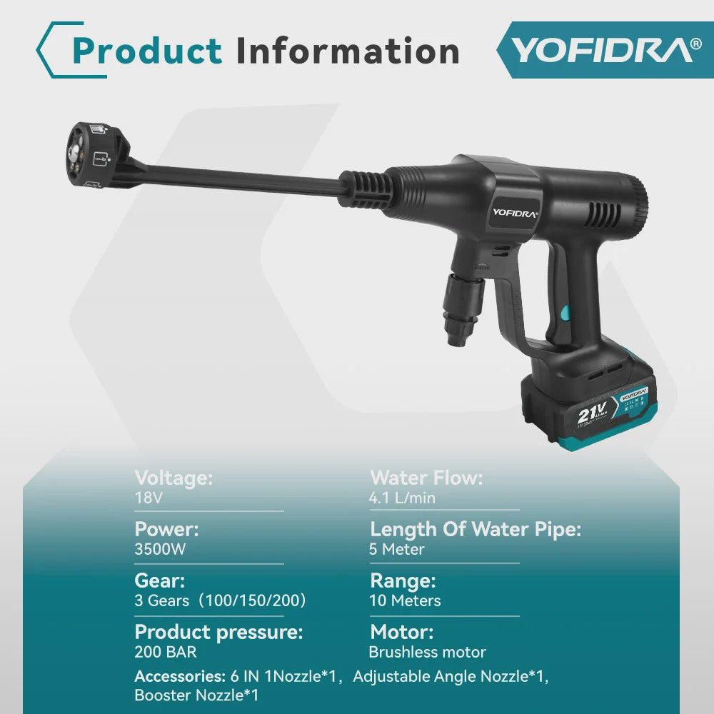 YOFIDRA 200 Bar Brushless Hogedruk Autowasser met 22L Emmer - Draadloos voor Makita 21V Accu