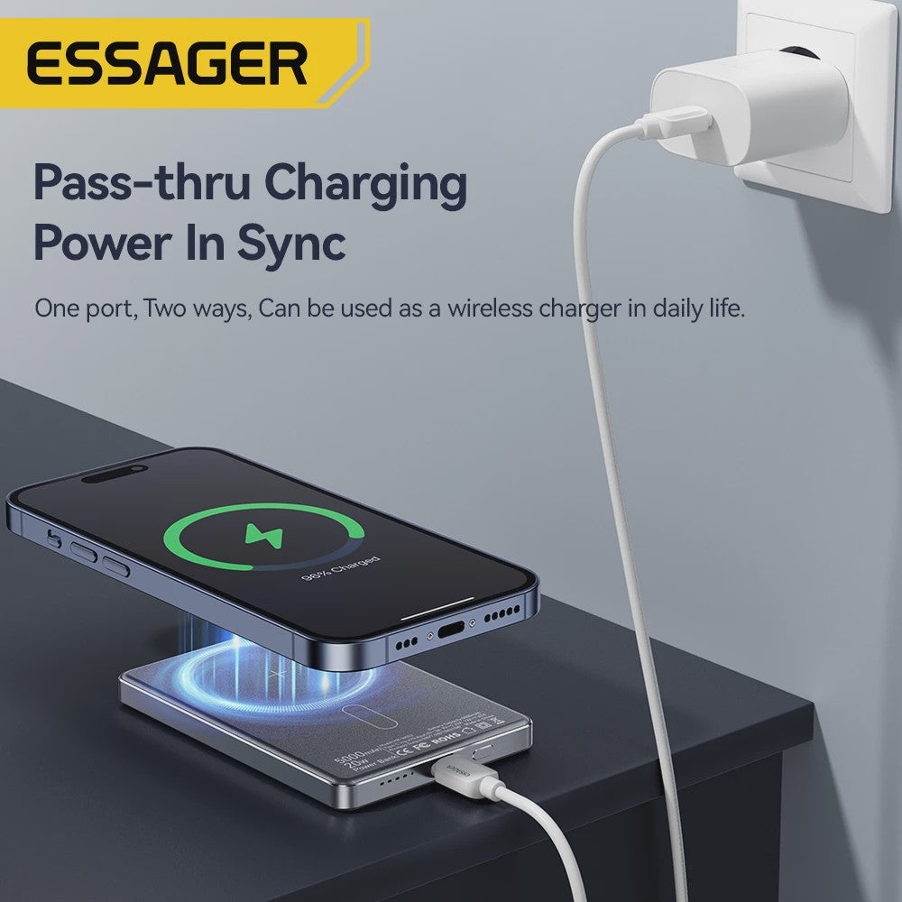 Essager Magnetische Powerbank 5000mAh 20W - Draadloos Snel Opladen voor iPhone (Magsafe)