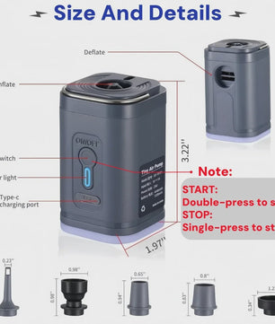 Draagbare Mini Luchtpomp - USB Oplaadbaar, 3-in-1 Pomp & Zuiger