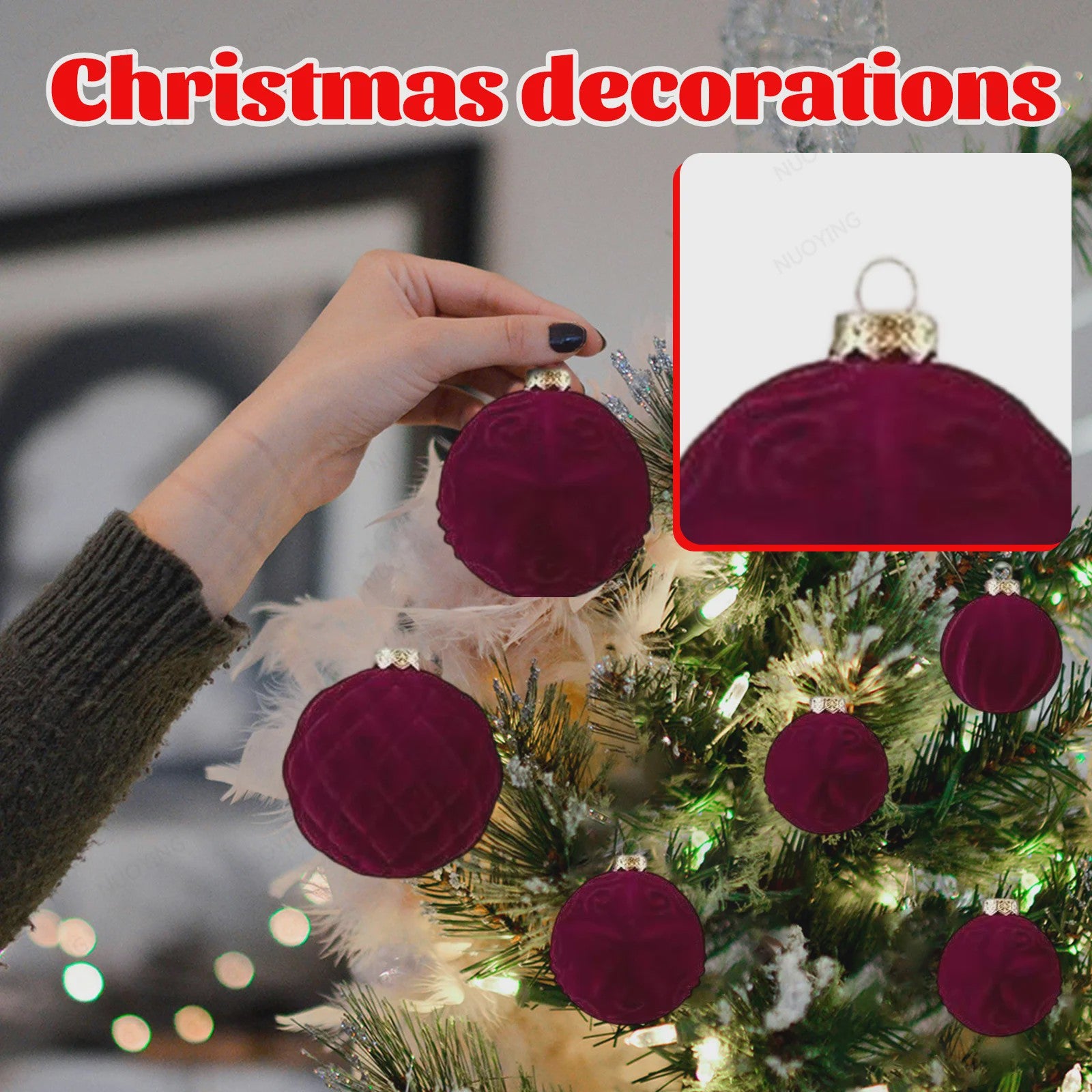 46-Delige Kerstballen Set - Velvet Pluche Kerstdecoratie Ballen (4/6/8cm)
