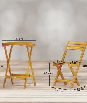 Outsunny 3-delige Inklapbare Bisterset van Acaciahout met Ronde Tafel en 2 Stoelen