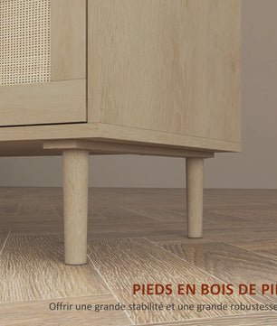 Stijlvolle Commode met 6 Lades en Rotan Fronten - Licht Hout Design - 110x40x75 cm