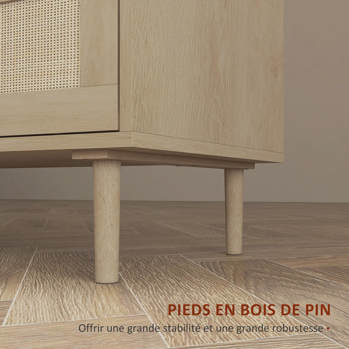 Stijlvolle Commode met 6 Lades en Rotan Fronten - Licht Hout Design - 110x40x75 cm