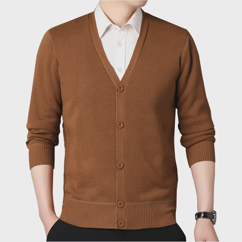 Heren Fleece Cardigan Jas - Gebreide V-hals Trui voor Herfst & Winter