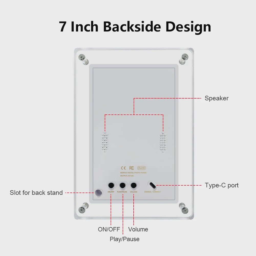 Digitale Fotolijst 5 & 7 Inch - Acryl, IPS Scherm, 4GB Geheugen, Oplaadbaar