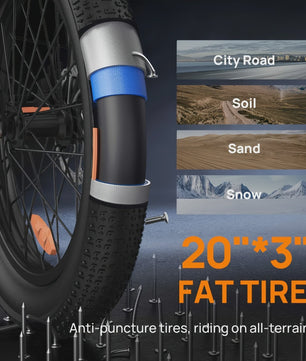 Urlife E20 Elektrische Fatbike - 20 Inch Wielen, 48V 13Ah Accu, 80KM Actieradius