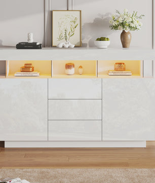 Moderne Dressoir 140cm Hoogglans Wit met LED Verlichting en 16 Kleuren