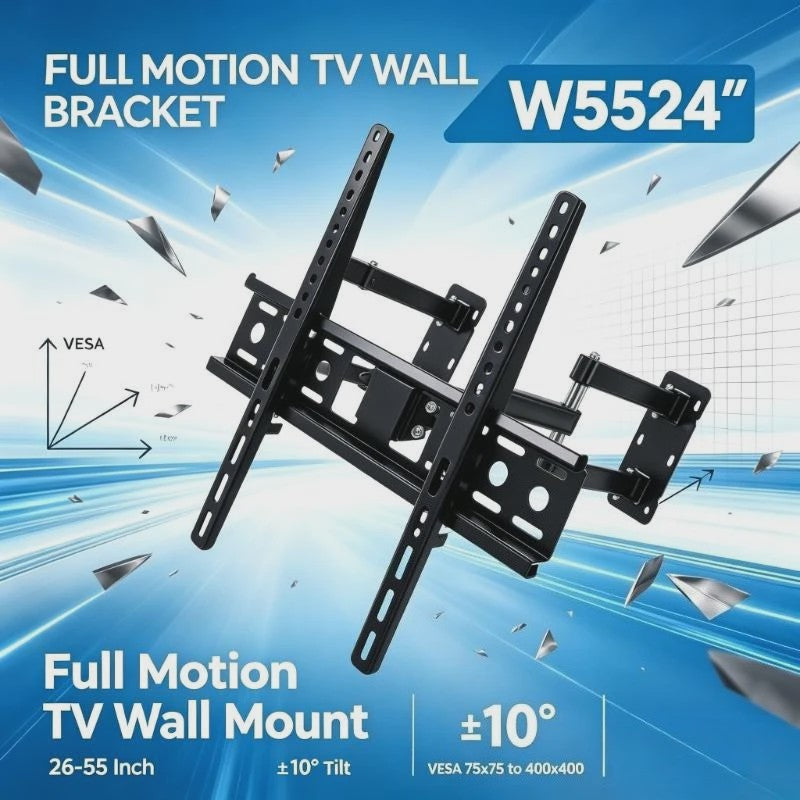 WETECH W5524 TV Muurbeugel - Dubbele Arm, 26-55 Inch, 30kg, Kantelbaar, VESA 75-400mm