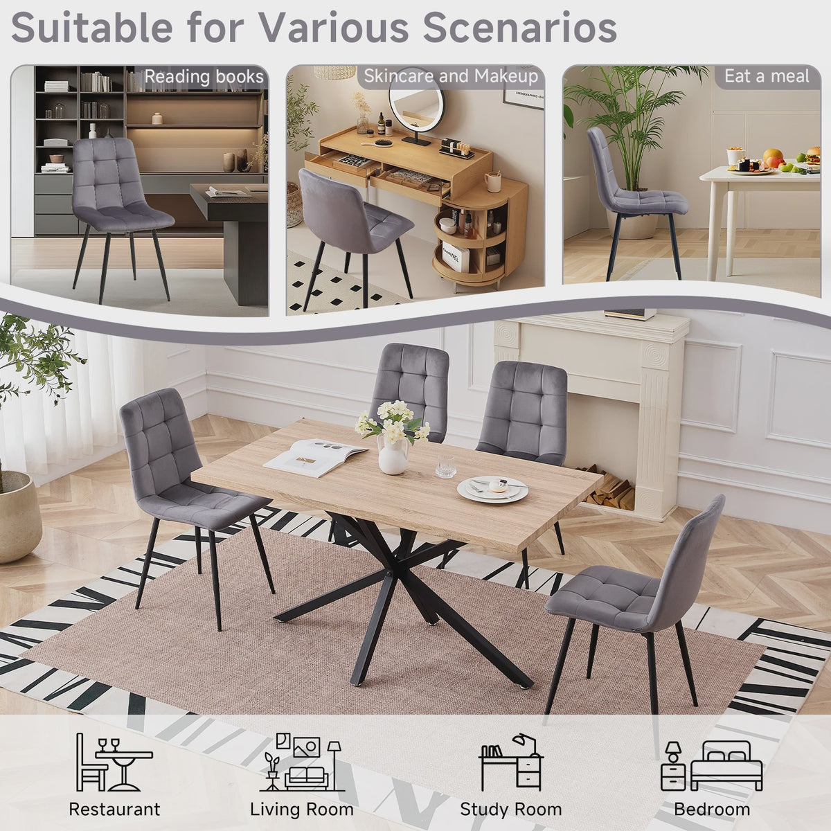 Set Eettafelstoelen (2/4/6 stuks) - Gestoffeerd Fluweel met Metalen Frame