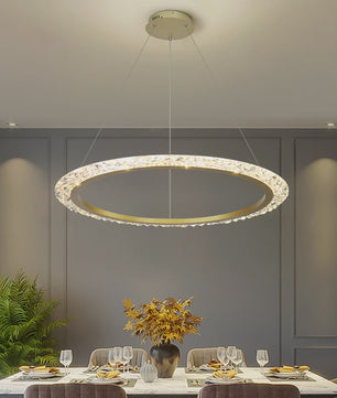 Luxe Gouden LED Ring Hanglamp met Kristaldecoratie - Modern Design Kroonluchter voor Woonkamer & Eetkamer