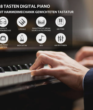 MUSTAR Digitale Piano 88 Toetsen met Hammer Mechaniek & 3 Pedalen - Zwart Houtoptiek