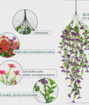 4x Kunst Hangplant - Realistische Nepbloemen met Kleurrijke Bloemen voor Binnen & Buiten Zomer Decoratie