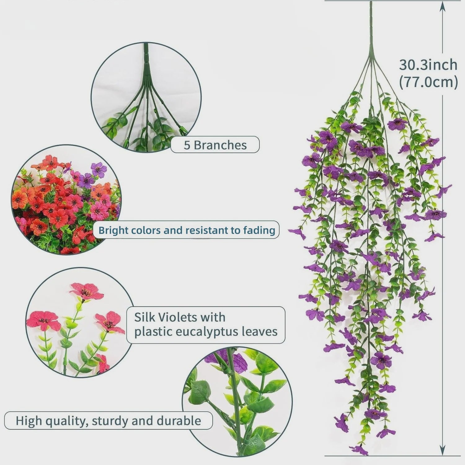 4x Kunst Hangplant - Realistische Nepbloemen met Kleurrijke Bloemen voor Binnen & Buiten Zomer Decoratie