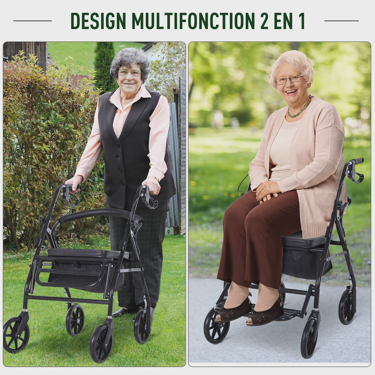 Opvouwbare Rollator met Zitting, Handremmen en Opbergmand - Lichtgewicht & Ergonomisch