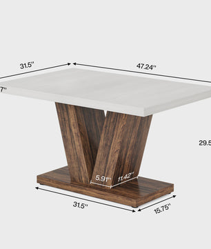 Moderne Eettafel Wit 120x80cm voor 4 Personen - Stijlvolle Keukentafel met Unieke Houten Poot