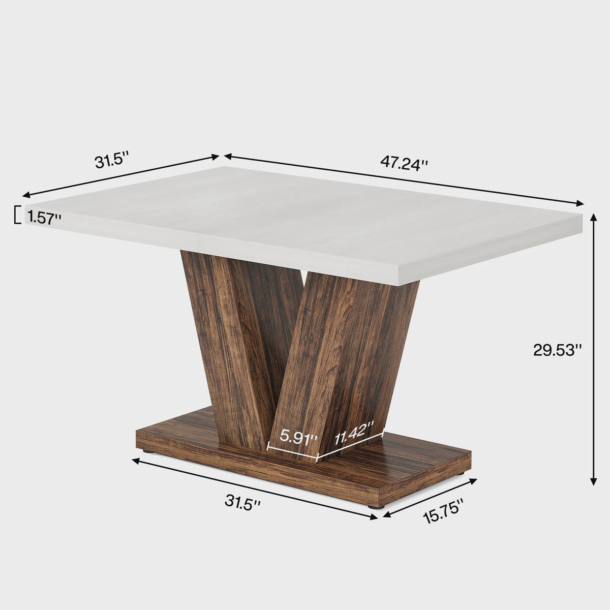 Moderne Eettafel Wit 120x80cm voor 4 Personen - Stijlvolle Keukentafel met Unieke Houten Poot