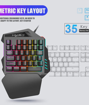 Ergonomisch Eénhandig Gaming Toetsenbord - Compact 35-Key Design met RGB Verlichting en Polssteun