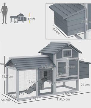 PawHut Kippenhok Cottage met Verhoogd Frame - 150.5x54x87 cm