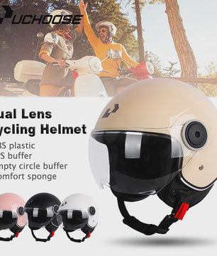 Vintage Open Motorhelm met Dubbel Vizier - DOT Gecertificeerd, Retro Stijl